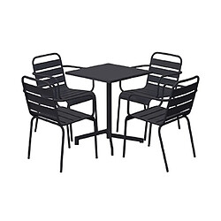 Mes Ensemble table de jardin carrée + 4 fauteuils en métal gris - BACA