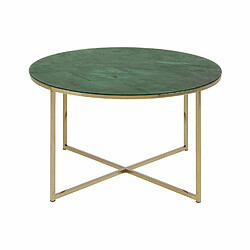 Avis Toilinux Table basse ronde effet marbre en verre et métal - L.80 cm x H. 45 cm - Vert et Doré