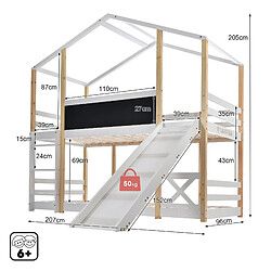 Acheter KOMHTOM Lits Superposés 90 X 200 Avec Toboggan et Échelle - Protection Antichute - Multifonctionnel - En Bois Sans Matelas - Blanc