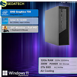 Sedatech Pack Mini-PC Pro • Intel i5-12400 • 32Go RAM • 2To SSD M.2 • DVD-RW • Windows 11 • Moniteur 24"