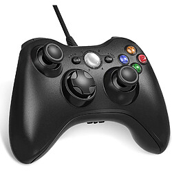 Chrono Manette filaire Xbox 360, USB Manette du Contrôleur de Jeu Filaire avec Double Vibration pour PC Xbox 360 Windows(noir)