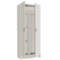 Armoire rangement nettoyage 2 portes en mélamine coloris blanc - Dim : H180 x L73 x P37 cm -PEGANE-