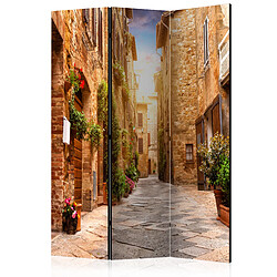 Decoshop26 Paravent 3 volets panneaux cloison séparateur de pièce pliable recto verso Rue colorée en Toscane 135x172 cm PAR110222