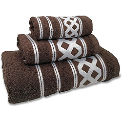 Acheter Lot de Serviettes de Bain 100% Coton Éponge 450gr,Lot de 3 Pièces,Bordure Brodée, , Chocolat, Briebe, AMAZONICA BASIC