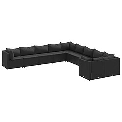 vidaXL Salon de jardin 10 pcs avec coussins noir résine tressée