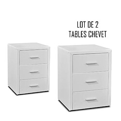 Meubler Design Table Chevet 3 Tiroirs Kasi Lot De 2 Blanc 