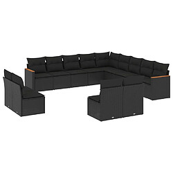 vidaXL Salon de jardin avec coussins 13 pcs noir résine tressée