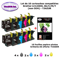 T3Azur 10 cartouches compatibles LC1240 XL pour Brother MFC J430W J5910DW J625DW J6510DW J6710DW J6910DW J825DW+10f A6 brillantes -T3AZ