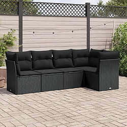 vidaXL Salon de jardin 5 pcs avec coussins noir résine tressée 