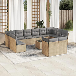 Maison Chic Salon de jardin avec coussins 13 pcs | Ensemble de Table et chaises | Mobilier d'Extérieur beige résine tressée -GKD37214