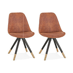 Mes Lot de 2 chaises repas en tissu marron et pieds noirs - KRAFT 