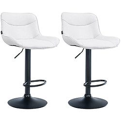 Decoshop26 Lot de 2 tabourets de bar x1 avec coutures décoratives en PVC blanc pied en trompette métal noir 10_0004452 