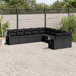 vidaXL Salon de jardin 10 pcs avec coussins noir résine tressée 