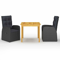 Salle à manger de jardin 3 pcs,Table et chaise à dîner Noir -MN34954