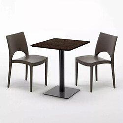 Avis Grand Soleil Table carrée 60x60 pied noir et plateau bois avec 2 chaises colorées Paris Kiss - Marron