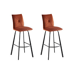 Vente-Unique Lot de 2 tabourets de bar - Velours et Métal - Terracotta - INDILANE