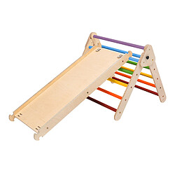 KateHaa Triangle d'escalade en bois avec mur d'escalade aux couleurs de l'arc-en-ciel | Structure / Cadre d'escalade d'intérieur pour enfants | Jouets Montessori