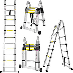 Échelle Télescopique Pliante, Charge Maximale : 150 kg - 3.8m (1.9M+1.9M) Échelle Télescopique Pliante, Multifonctionnel Échelle Télescopique Extensible en Aluminium Charge Maximale : 150 kg - 3.8m (1.9M+1.9M)