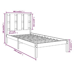 vidaXL Cadre de lit Marron miel Bois massif 75x190 cm Petit simple pas cher