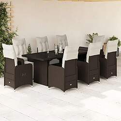 vidaXL Ensemble de bistro de jardin 9 pcs coussins marron poly rotin