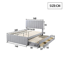 Acheter Sweiko Lit adulte 140x200 cm Lit rembourré avec lit gigogne et tiroirs de rangement lit double gris