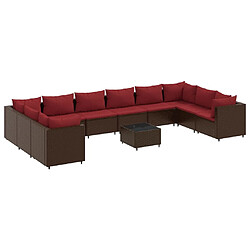 vidaXL Salon de jardin 11 pcs avec coussins marron résine tressée