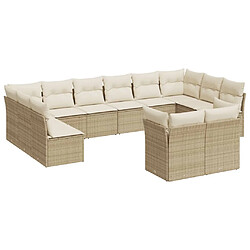 vidaXL Salon de jardin avec coussins 12 pcs beige résine tressée