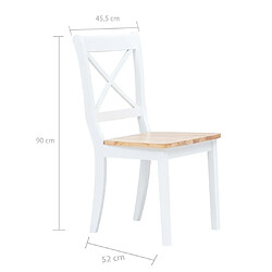 vidaXL Chaises à manger lot de 4 blanc et bois clair bois hévéa massif pas cher