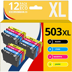 123CONSOMMABLES - 503XL - Cartouches d'encre Compatible pour Epson 503 XL pour Epson Expression Home XP-5200 XP-5205 Workforce WF-2960DWF WF-2965DWF (Pack de 12) 