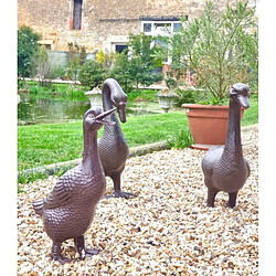 Acheter L'Héritier Du Temps Oies Statue Sculpture Représentation Couple Oiseaux en Fonte Patinée Marron 17x36x50cm