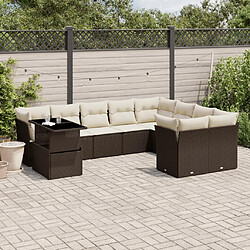 vidaXL Salon de jardin 10 pcs avec coussins marron résine tressée 