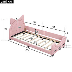 Avis Sweiko 90 x 200 Lit simple, lit d'enfant, forme d'oreilles en carton, avec sommiers à lattes en bois et dossier, rose