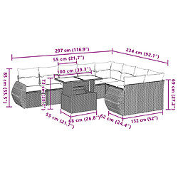 vidaXL Salon de jardin avec coussins 10 pcs gris résine tressée pas cher