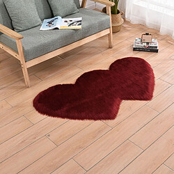 LUUCOZK Tapis moelleux en fausse fourrure, tapis à poils longs pour chambre à coucher, salon - rouge vin-120x180cm double coeur