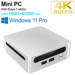 VANWIN Mini PC AMD Ryzen 7-4800U( jusqu'à 4.3GHz) 16GB DDR4 512GB NVMe SSD, Dual LAN Windows 11 Pro Mini Ordinateur for Office & Business, 4K @ 60 Hz Triple Display, WiFi 6, Bluetooth 5.2-Blanc