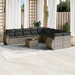 vidaXL Salon de jardin 11 pcs avec coussins gris résine tressée