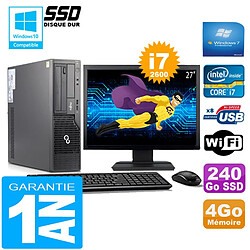 PC Fujitsu Esprimo E500 E85+ SFF I7-2600 4Go Disque 240Go SSD Wifi W7 Ecran 27" - Occasion