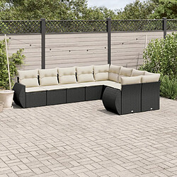 vidaXL Salon de jardin 9 pcs avec coussins noir résine tressée