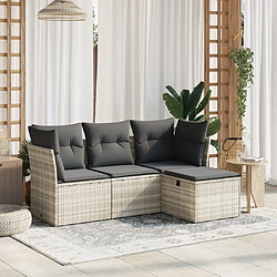 vidaXL Salon de jardin 4 pcs avec coussins gris clair résine tressée 