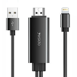 Câble Lightning vers HDMI 1080p + Interface Charge USB Longueur 1.8m Yesido Noir