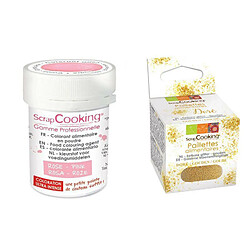 Scrapcooking Colorant alimentaire en poudre rose poudré + paillettes dorées