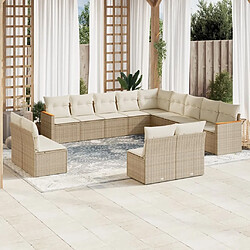 Maison Chic Salon de jardin avec coussins 13 pcs | Ensemble de Table et chaises | Mobilier d'Extérieur beige résine tressée -GKD94098