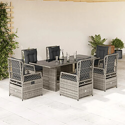 vidaXL Ensemble à manger de jardin et coussins 7 pcs gris rotin 