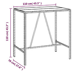 vidaXL Table de bar et dessus en verre gris 110x70x110 cm poly rotin pas cher