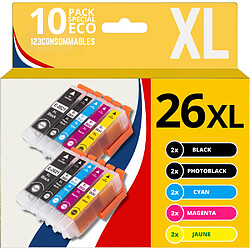 123CONSOMMABLES - 26XL - Pack 10 cartouche d'encre compatible avec Epson pour Epson Expression Premium XP-510 XP-520 XP-600 XP-605 XP-610 XP-615 XP-620 XP-625 XP-700 XP-710 XP-720 XP-800 XP-810 