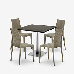 Avis Grand Soleil Lot De 4 Chaises Poly Rotin Bar Restaurant Table Noir Horeca 90x90cm Barrett Black, Couleur: Beige