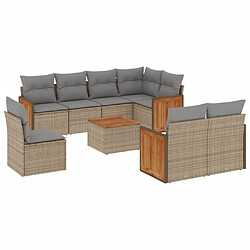 vidaXL Salon de jardin avec coussins 9 pcs beige résine tressée