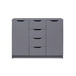 Pegane Commode meuble de rangement en bois de 2 portes et 4 tiroirs coloris gris graphite - longueur 122 x profondeur 40 x hauteur 92 cm