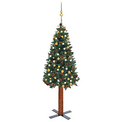 vidaXL Sapin de Noël mince pré-éclairé et boules vert 150 cm