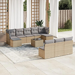 Maison Chic Salon de jardin 11 pcs avec coussins | Ensemble de Table et chaises | Mobilier d'Extérieur beige résine tressée -GKD39975